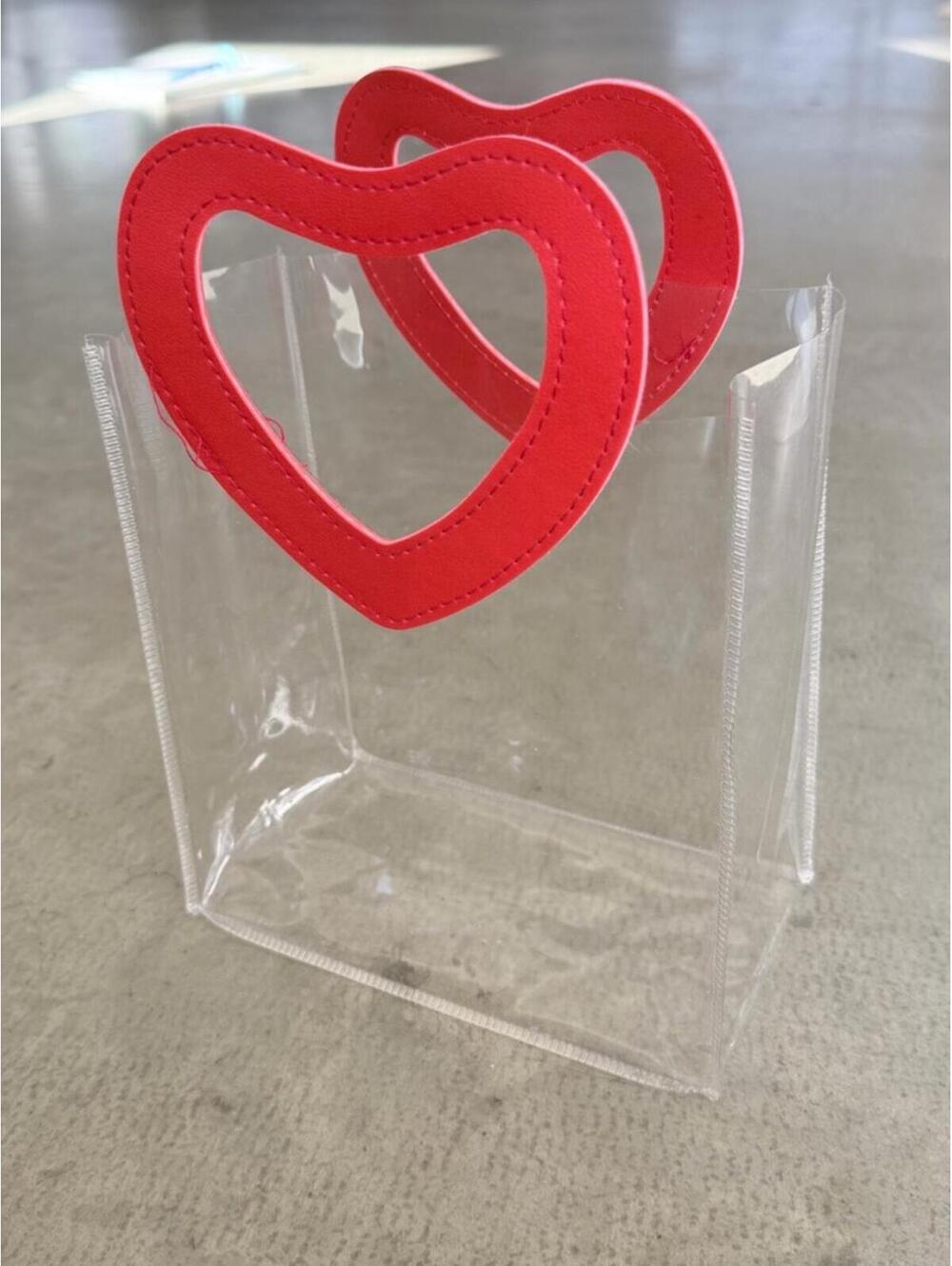 Clear Heart Handle Purse Bag / Transparent Stadium Bag / Red